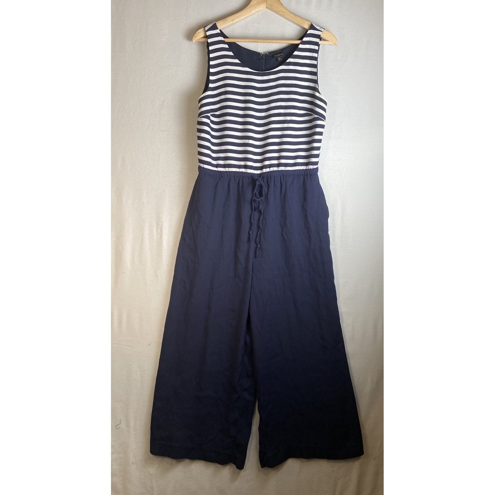 Talbots Jumpsuit Women's Size 8 Romper Nautical Sailor Striped Cropped wide leg